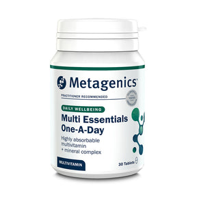 Metagenics Multi Essentials One-A-Day supplement bottle on a white background