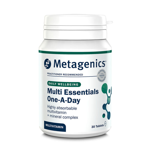 Metagenics Multi Essentials One-A-Day supplement bottle on a white background