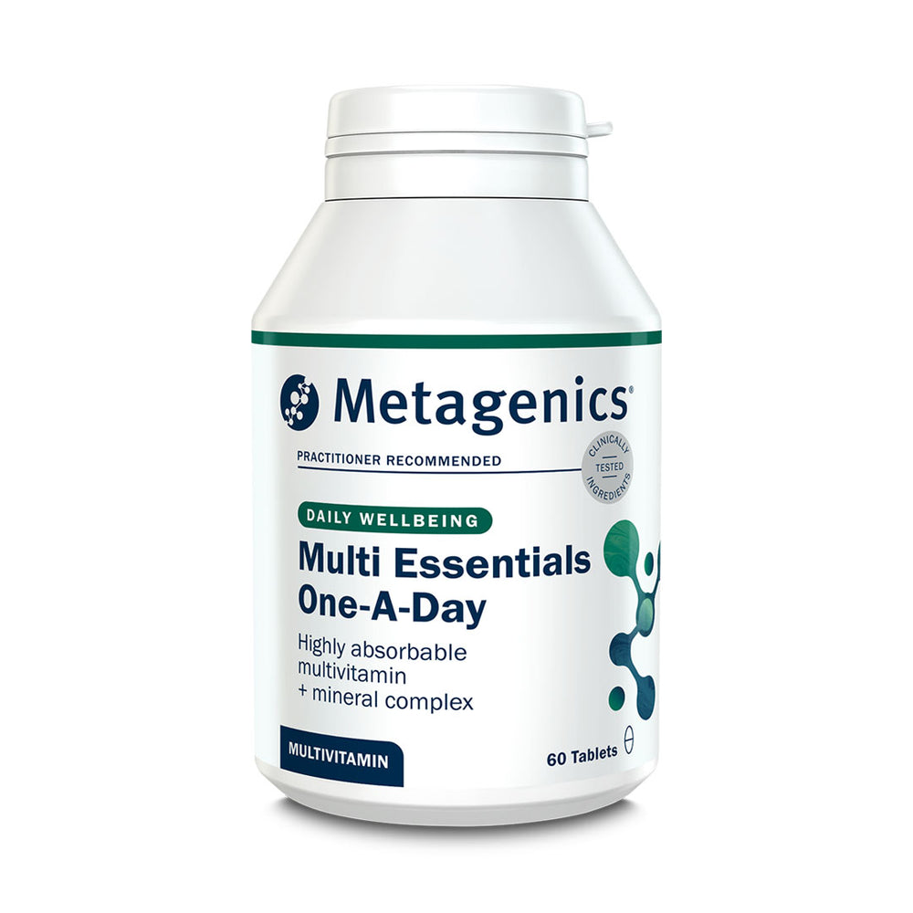 Metagenics Multi Essentials One-A-Day supplement bottle on a white background