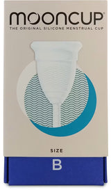 Mooncup size B original silicone menstrual cup packaging.
