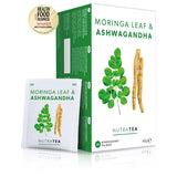 NutraTea Moringa Leaf & Ashwagandha herbal tea, 20 biodegradable tea bags, 2025 Health Food Business award winner.