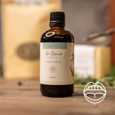 Dr Clare Mouth Tincture – natural herbal mouth rinse with myrrh, sage and echinacea for gum health and fresh breath support.