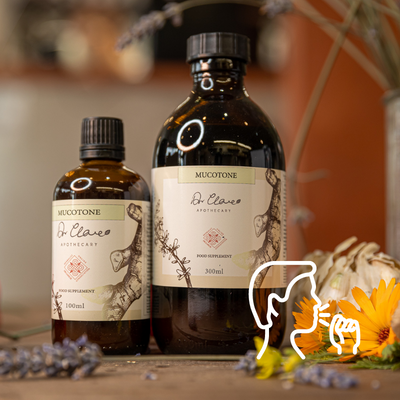 Dr Clare Chest & Sinus Mucotone – natural herbal tincture for respiratory support, chest congestion relief and immune health.