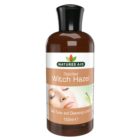 Natures Aid Distilled Witch Hazel skin tonic and cleansing lotion, 150ml bottle for skincare.