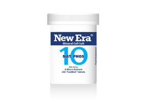 New Era Mineral Cell Salt 10 Nat Phos with Biotin, 240 FastMelt tablets bottle food supplement.