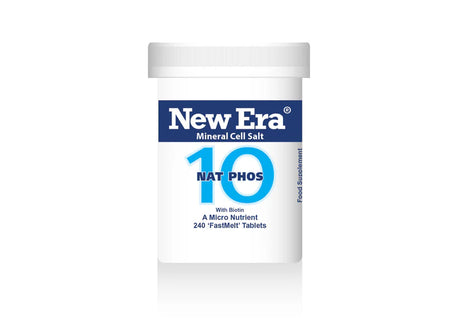 New Era Mineral Cell Salt 10 Nat Phos with Biotin, 240 FastMelt tablets bottle food supplement.