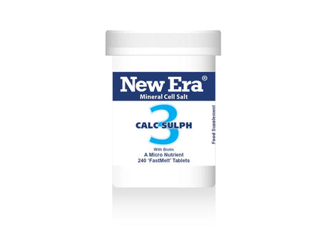 New Era Mineral Cell Salt 3 Calc Sulph with Biotin, 240 FastMelt tablets bottle food supplement.