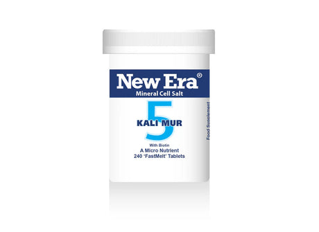 New Era Mineral Cell Salt 5 Kali Mur with Biotin, 240 FastMelt tablets bottle food supplement.