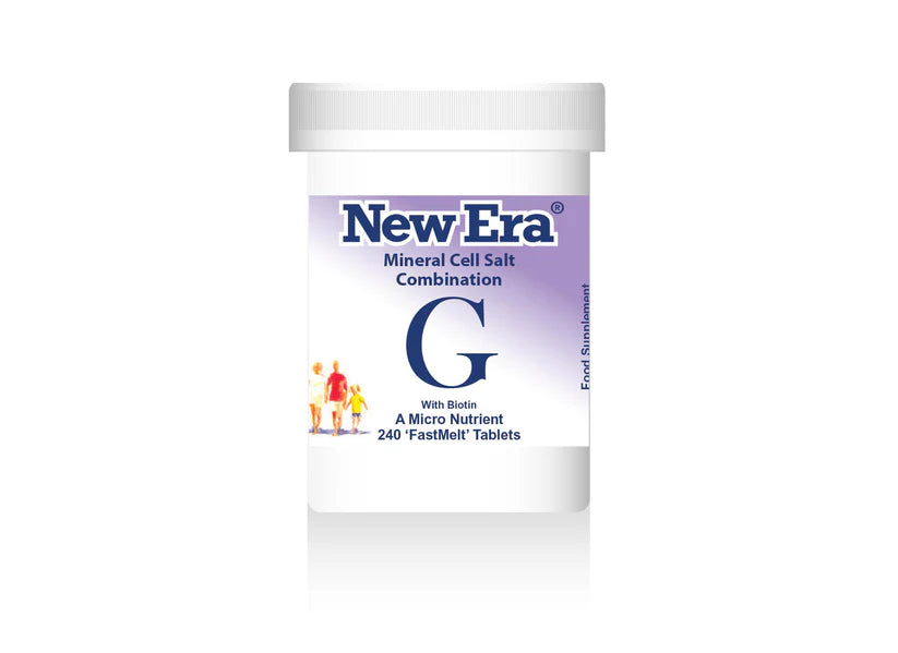 New Era Mineral Cell Salt Combination G with Biotin, 240 FastMelt tablets bottle food supplement.