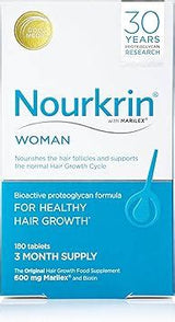 Nourkrin Woman hair growth food supplement, 180 tablets for a 3 month supply, featuring Marilex and Biotin to support the hair growth cycle.
