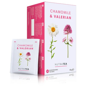 NutraTea Chamomile & Valerian tea packaging on a white background