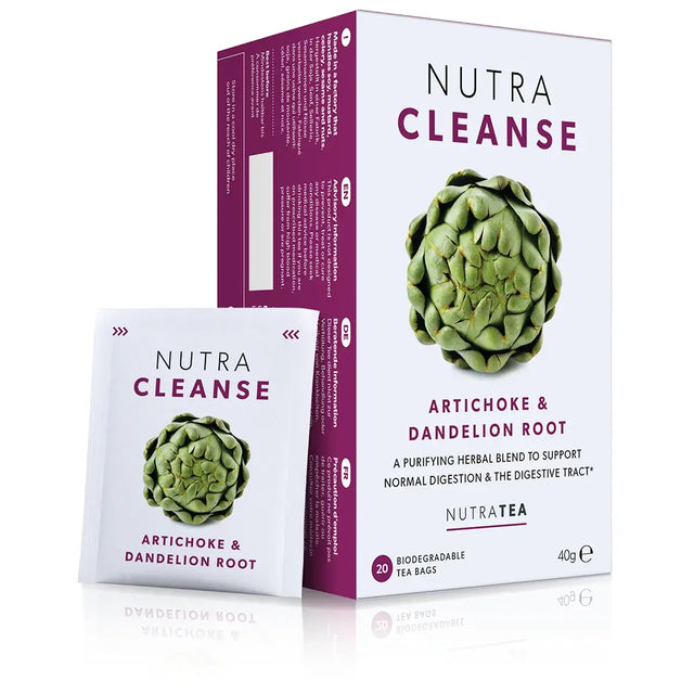 NutraCleanse Herbal Tea bags for liver detox and internal cleansing 20 pack caffeine free Milk Thistle and Dandelion blend.