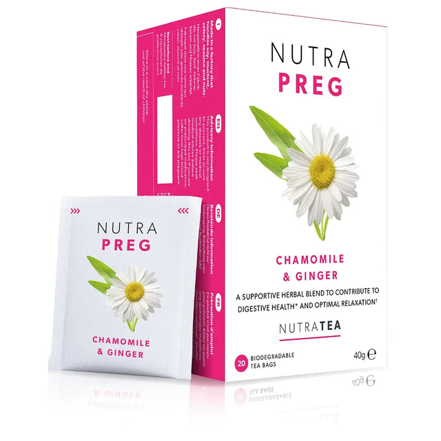 NutraPreg Herbal Tea bags for pregnancy support and digestive comfort 20 pack caffeine free Raspberry Leaf blend.