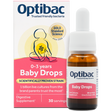 Optibac Baby Drops digestive supplement for ages 0-3 years, 30 servings bottle with dropper and 1 billion live cultures.