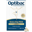 Optibac Every Day MAX digestive supplement, 30 capsules box with 75 billion live cultures and scientifically proven strains.