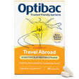 Optibac Travel Abroad digestive supplement, 20 capsules box for worldwide travel with scientifically proven live culture strains.