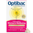Optibac Women's Wellbeing Vitality & Balance digestive supplement, 30 capsules box with live cultures and vitamins.
