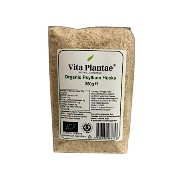 Vita Plantae organic psyllium husks, 250g, a high-fiber pantry staple.