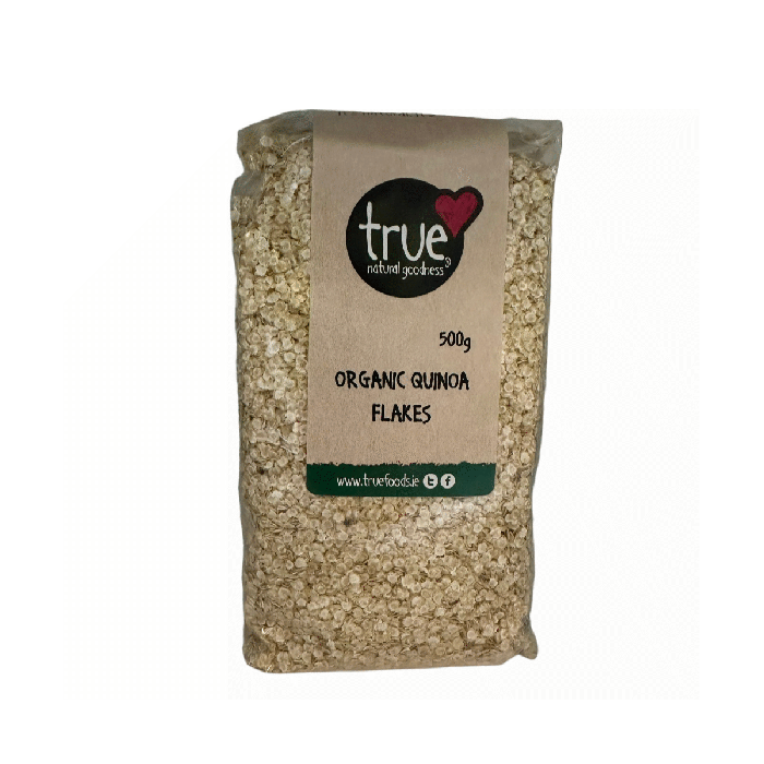 True Natural Goodness organic quinoa flakes, 500g pack, a convenient and nutritious whole grain option.