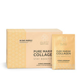 Plent Beauty Care Pure Marine Collagen Citrus Lemonade flavor, 30 sachets box and individual sachet with 5g collagen peptides.