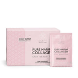 Plent Beauty Care Pure Marine Collagen Pink Raspberry flavor, 30 day supply box and sachet with 5g collagen peptides.