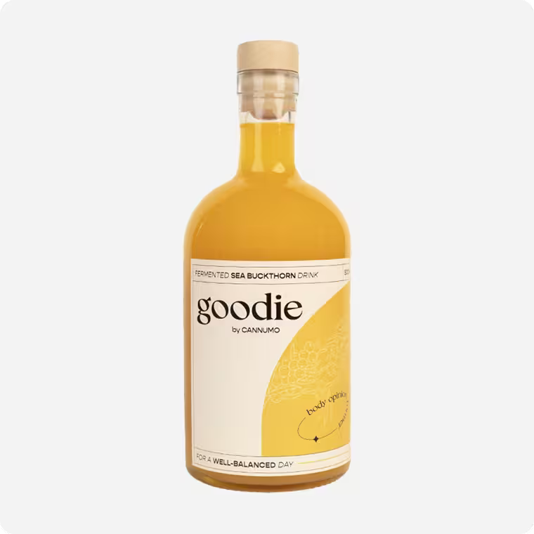 Goodie by Cannumo fermented sea buckthorn drink, a beverage designed for a well-balanced day.