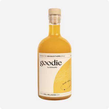 Goodie by Cannumo fermented sea buckthorn drink, a beverage designed for a well-balanced day.