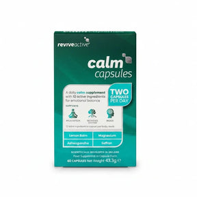 Revive Active Calm capsules with KSM-66 Ashwagandha and L-Theanine for stress relief and mental balance 60 pack.