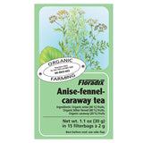 Salus Organic Anise Fennel and Caraway tea bags for bloating and digestive comfort 15 pack caffeine free organic ingredients.