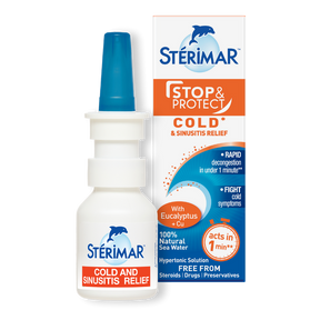 Stérimar Stop & Protect Cold and Sinusitis Relief is a 100% natural sea water nasal spray enriched with eucalyptus and copper. This hypertonic solution is formulated to provide rapid decongestion in under one minute and help fight cold symptoms. It is free from steroids, drugs, and preservatives.