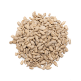 A pile of raw, shelled sunflower seeds isolated on a white background.