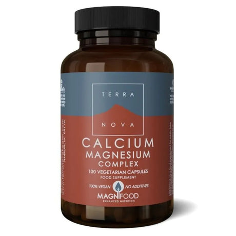 Terranova Calcium Magnesium complex supplement, containing 100 vegan vegetarian capsules.