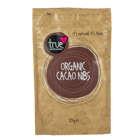 True Natural Goodness organic cacao nibs, 125g.
