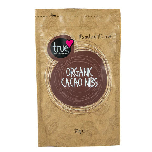 True Natural Goodness organic cacao nibs, 125g.