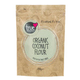 True Natural Goodness organic coconut flour, 250g, high in dietary fibre.