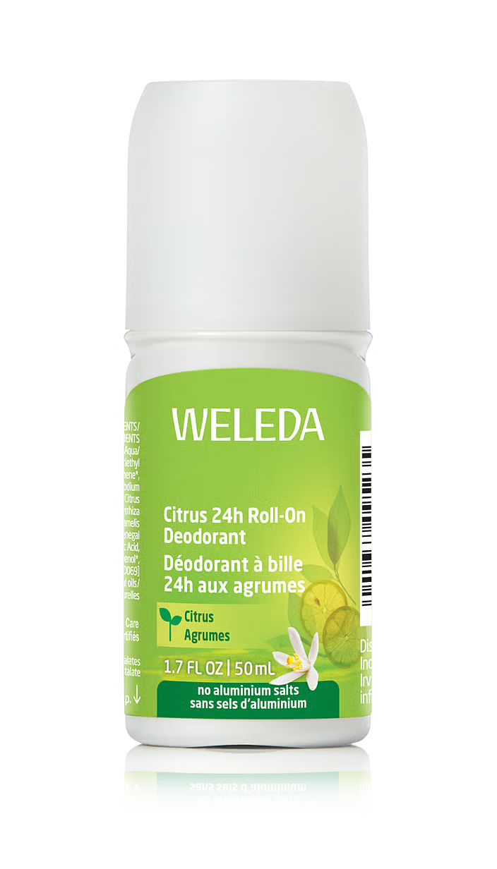 Weleda Citrus 24h roll-on deodorant without aluminum salts for daily freshness.