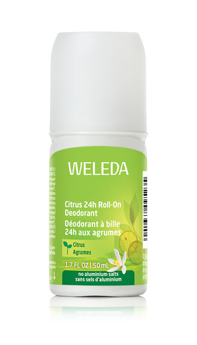 Weleda Citrus 24h roll-on deodorant without aluminum salts for daily freshness.