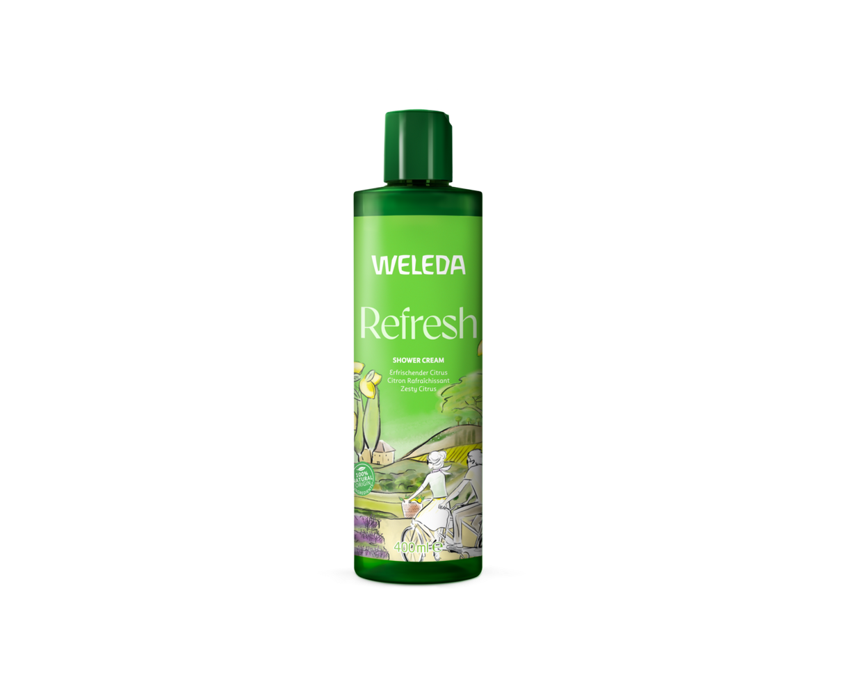 Weleda Refresh zesty citrus shower cream for a fresh daily cleanse.