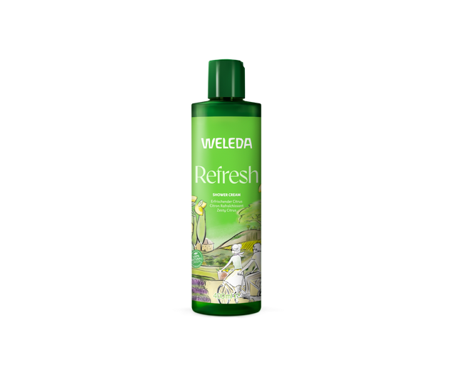 Weleda Refresh zesty citrus shower cream for a fresh daily cleanse.