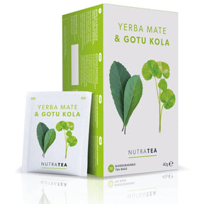 NutraTea Yerba Mate and Gotu Kola herbal tea for mental focus and energy 20 tea bags pack.